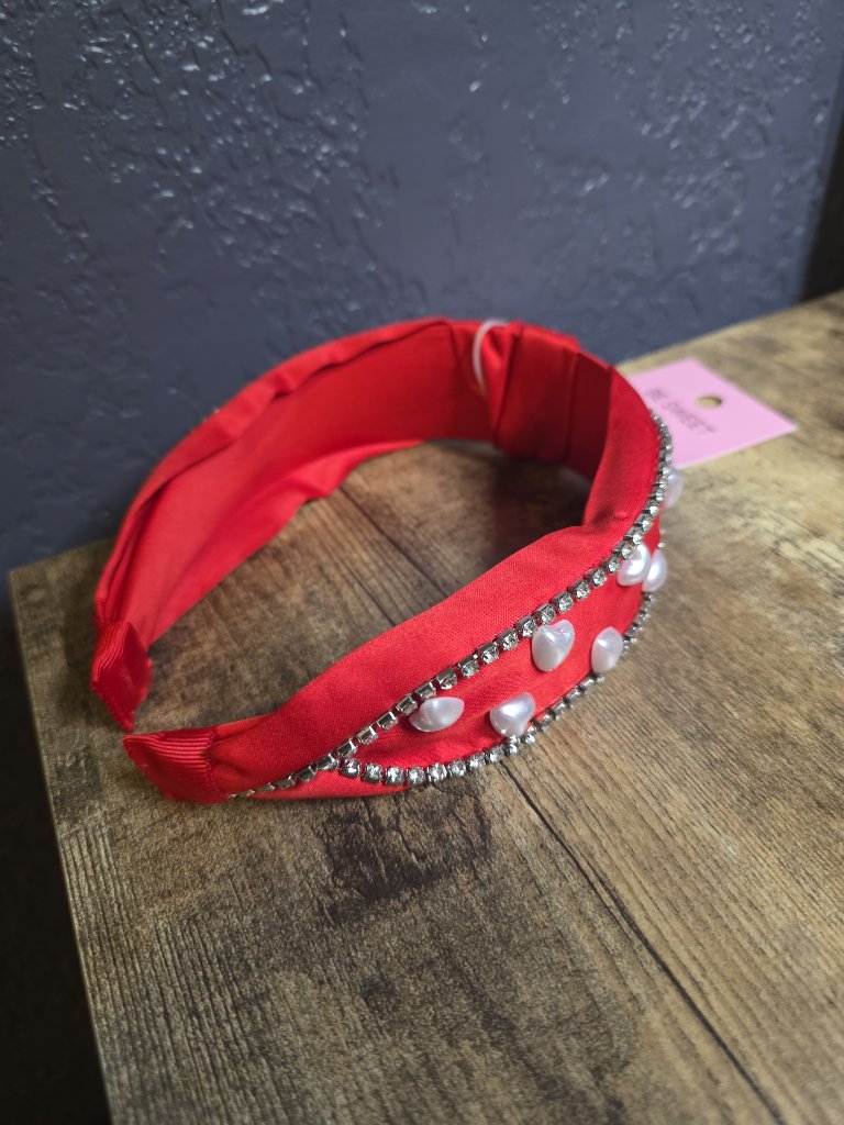 Valentine's Day Headband For Women Trendy Love Heart Red Headband Rhinestone